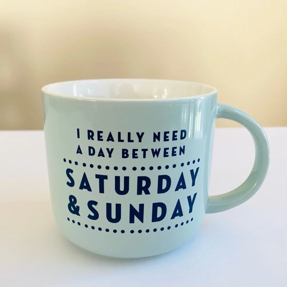 Threshold Stoneware Coffee Mug Need A Day Between Saturday And Sunday Blue Aqua